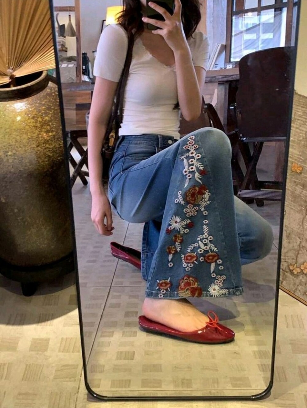 Women's Flared Embroidered Floral Korean Style Casual Elegant All-Season